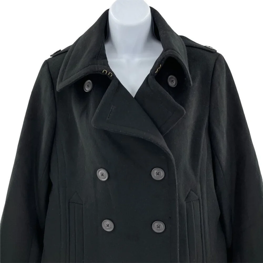 Vintage J. Crew Thinsulate Double Breasted 100% Wool Peacoat Black 86375 Jacket - Picture 2 of 5